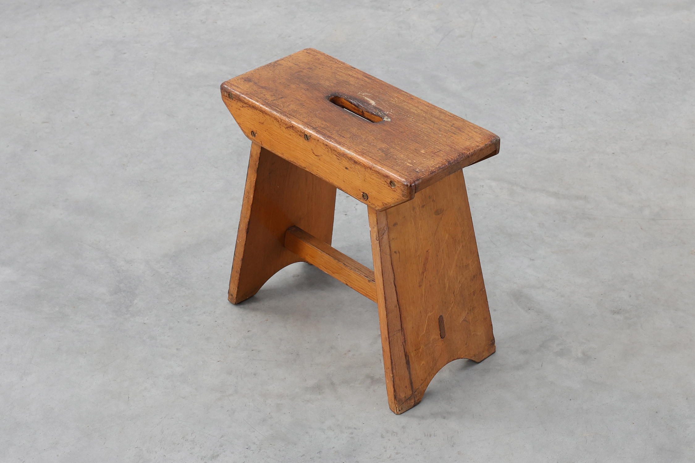Rustic Pine Stool with Cut-Out Trestle Legs, Sweden, circa 1920thumbnail